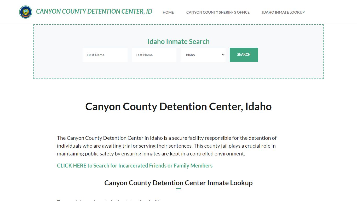 Canyon County Detention Center, ID Inmate Roster, Offender Search